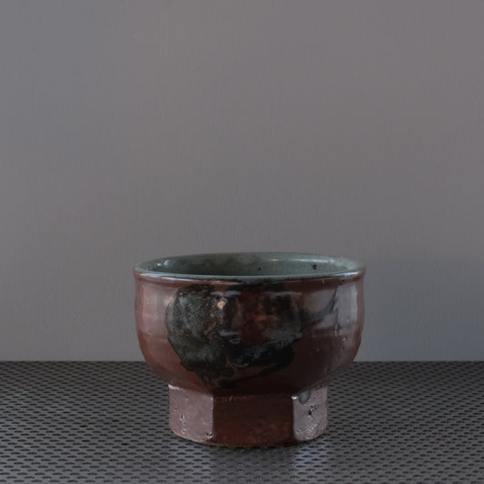 柿釉面取高台茶碗 / 森山窯